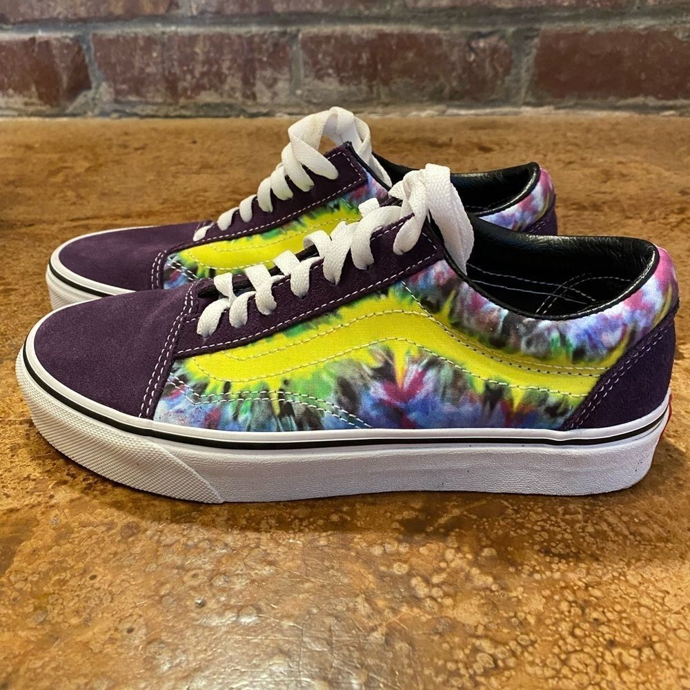 VANS old Skool mysterioso purple and yellow tie dye suede leather sneakers - Picture 9 of 9